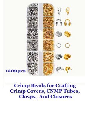 1200pcsof Crimp Beads for Crafting -Crimp Covers, Crimp Tubes, Clasps & Closures